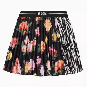 MSGM pleated floral/ zebra skirt